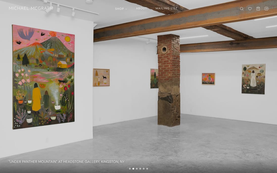 An artist website built with ArtVault Works, showing an exhibition